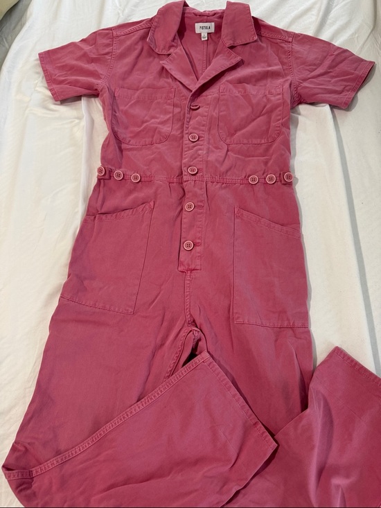 pistola Pants - Pistola Rose Pink Short-Sleeve Button Jumpsuit